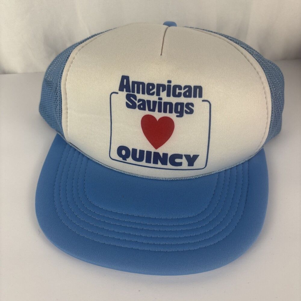 American Savings Snapback Cap Trucker Hat Light Blue Mesh Back Vintage